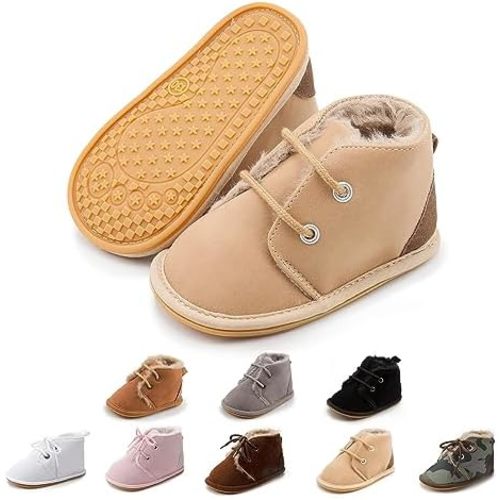 Baby Unisex Warm Snow Boots Newborn Leather Fur Lace Up Ankle Anti-Slip Rubber Texture Sole Toddler Prewalker Winter Crib Shoes