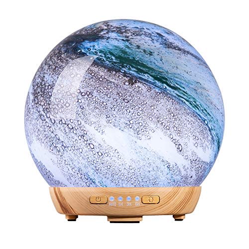 Moon Essential Oil Diffuser, Glass Cool Mist Humidifier with 4 Timer,7 LED Colors and Waterless Auto Shut-Off Settings for Baby Home Office (250ml)
