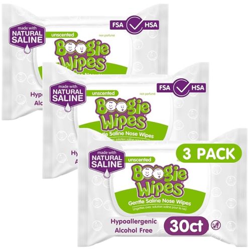 Boogie Wipes - Saline Nose Wipes Unscented - 90 Count