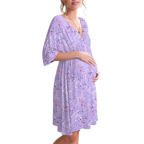Ekouaer 3 in 1 Labor/Delivery/Hospital Gown Maternity Dress Nursing Nightgown Sleepwear for Breastfeeding
