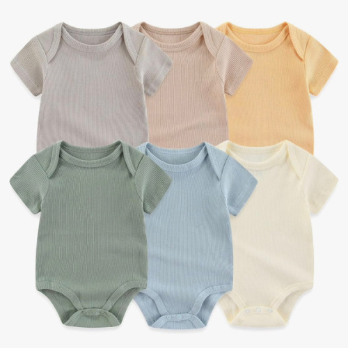 Ruliby Baby Bodysuit 6 Pack Soft Mixed Ribbed Short Sleeve Romper Infant Boy Girl Clothes Set