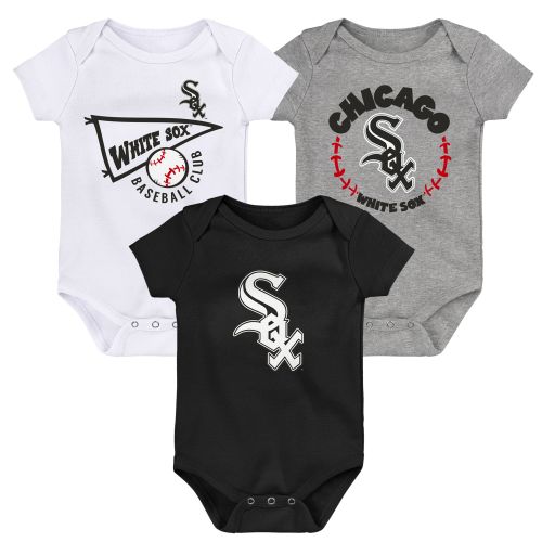 Newborn & Infant Chicago White Sox Black/White/Heather Gray Chicago White Sox Biggest Little Fan 3-Pack Bodysuit Set