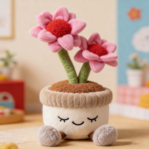 Large Plush Plants in Pots – Flower, Cactus & Cactus Plush Stuffed Plants,Flower Pot Plush Bouquet Decor,Cute Desk & Nursery Room Decor Gift(Pink Flower)