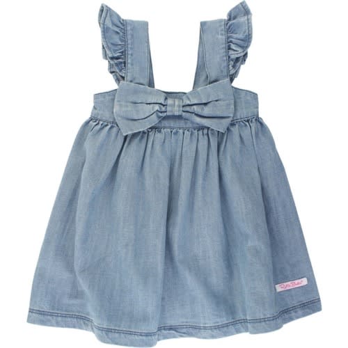 Baby Flutter Sleeve Bow Dress, 6-12M, Denim