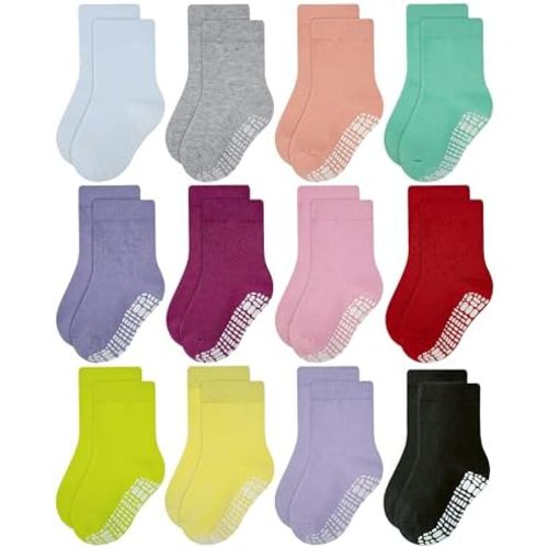RATIVE Non Skid Anti Slip Cotton Dress Crew Socks With Grips For Baby Infant Toddler Kids Girls