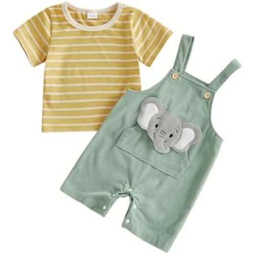 Baby Boy Clothes Cute Animal Suspender Outfit Striped Romper/Top Animal Embroidery Overalls For 0 3 6 12 18M