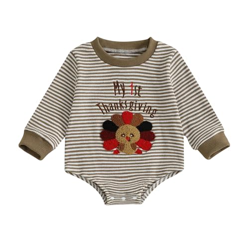 Giraropa My First Thanksgiving Baby Boy Outfit Smocked Bubble Romper Ruffle Jumpsuit Cute Newborn Infant Fall Winter Clothes