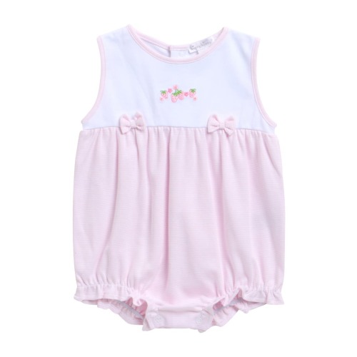Strawberry Embroidered Pima Cotton Bubble Romper