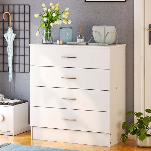 Ktaxon 4 Drawer Dresser Wide Chest of 4 Drawers Storage Cabinet, White Dresser for Bedroom, Living Room, Hallway