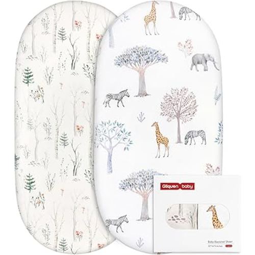 Gllquen Baby Bassinet Crib Sheets Set, Breathable Cozy Fitted Mattress Sheet, Elastic Travel Crib Fashionable Floral Pattern, Standard Cradle Safe Sheets for Baby Boy Girls 32"X16" (Forest)