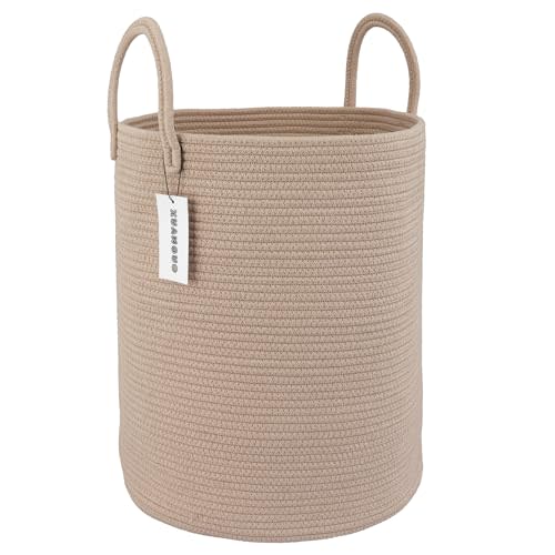 XUANGUO Cotton Rope Laundry Basket Hamper for Clothes Woven Storage Basket for Living Room Bedroom Boho Tall Rope Baskets for Blanket Toys Pillow Towels Baby Nursery Hamper Bin Konjac