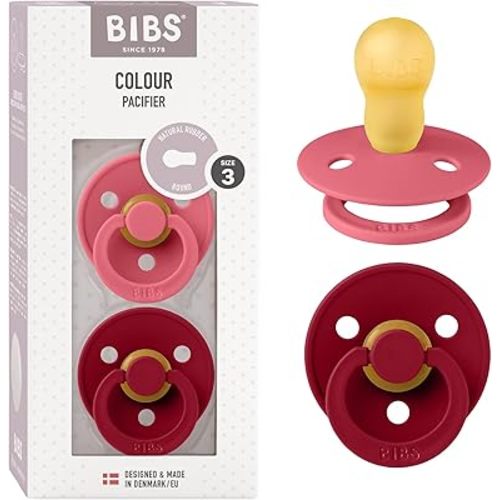 Bibs Pacifiers Color Collection, Set of 2 BPA-Free Latex Pacifiers Made in Europe, Round Nipple Baby Pacifier.