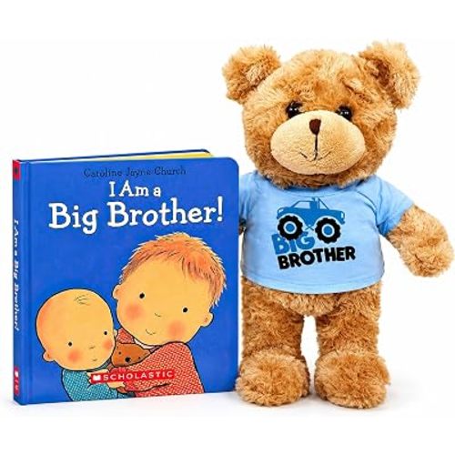 Jolitee Big Brother Teddy Bear Stuffed Animal 10" and Book for Toddler 7.1", Caroline Jayne Church Hardcover, Big Brother Gifts for Toddler Boy