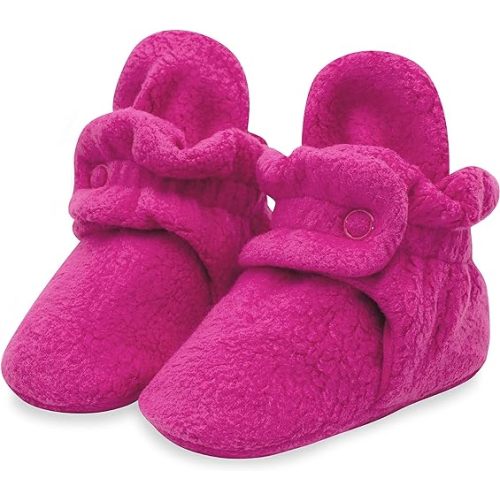 Zutano Unisex Fleece Baby Booties, Soft Sole and Non Slip | Stay On Slipper Socks for Infant/Toddler, Girls, Boys 3-24 Months - 3 Months Infant - Fuchsia