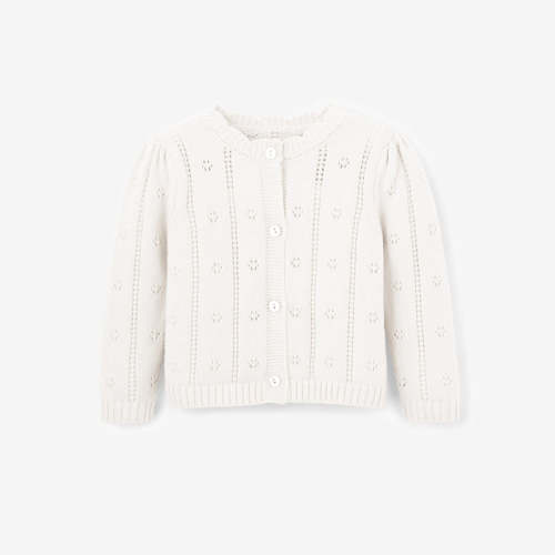 White Pointelle Knit Baby Cardigan WHITE / 3-6M