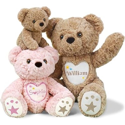 Custom Teddy Bear Stuffed Animal with Embroidered Name, Personalized Stuffed Animals for Babies, Bear Plush Toys for 3 Years Old Girl Gifts, Birthday Christmas for Baby Boys Girls Newborn(Bear)