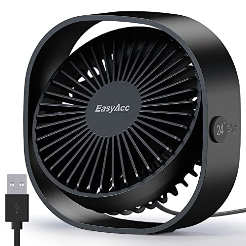 EasyAcc USB Small Desk Fan, Slumber Pod Fan [360°Rotatable Head &Powerful ] 3 Speeds Portable Personal Table Travel Fan for Sleeping Desk Cruise Ship Dorm Bedroom Office Office (No Battery)