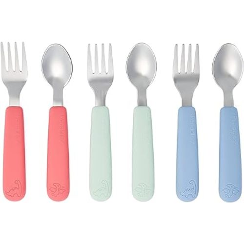 Pandaloo Kids Silverware with Soft Silicone Handle | Toddler Fork & Spoon Set (6pcs) | Toddler Utensils | Food-Grade Silicone + Stainless Steel | Dishwasher Safe | Encourages Independent Eating
