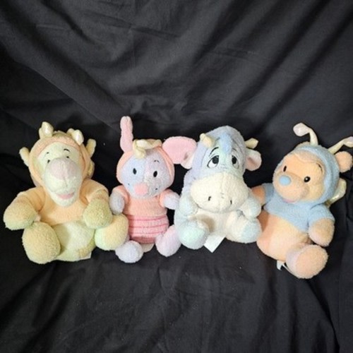 Disney Vintage Winnie The Pooh Pastel Butterfly 8" Bean Bag Set Of 4 New