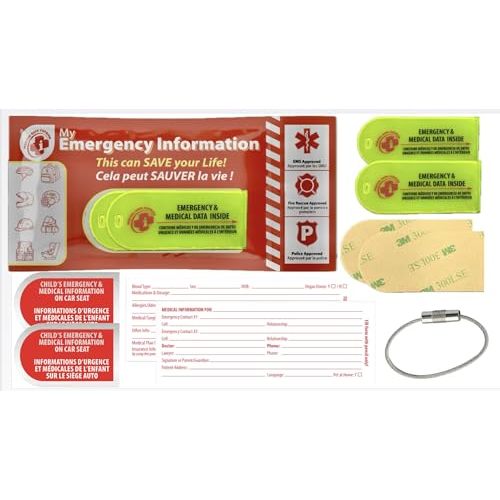 My Baby's Emergency Information for Child Car Seat ID/Strollers/Diaper Bags and more! 2 Pack with a reusable data form so you can CHANGE information as Baby on Board grows. B roth er
