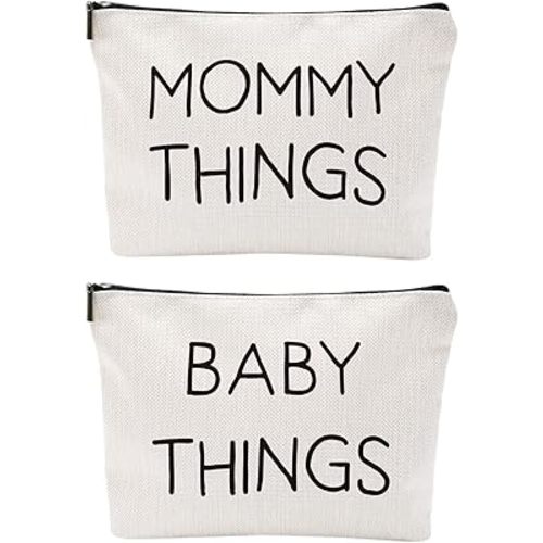 Mommy and Baby Bag Set Canvas Pouch Set Black Keepsake for New Mothers Travel Toiletry Bag for Baby Stuff, Mother's Day Gifts, Set of 2