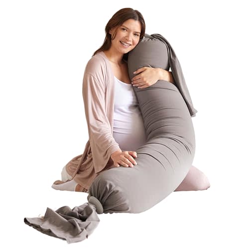 bbhugme Adjustable Pregnancy Pillow – Full Body Support for Side Sleeping - Adjustable Firmness and Shape - Supports Back, Legs, Belly, HIPS for Pregnant Women - Removable Cover - Stone
