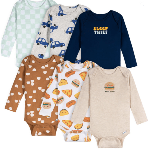 6-Pack Baby Boys Food Long Sleeve Onesies® Bodysuits – Gerber Childrenswear