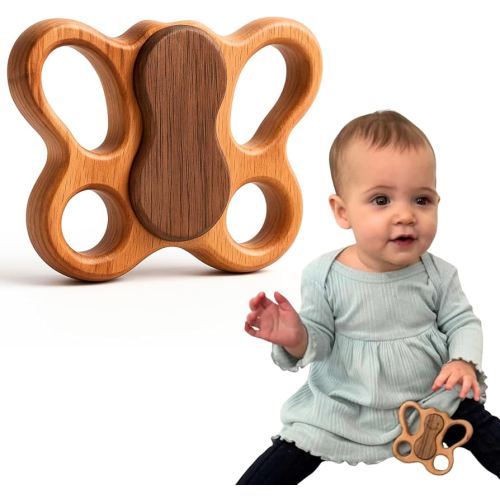 Baby Rattle Wooden Teether 0-12 Months - No BPA NO Plastic - Natural Montessori Baby Toys - Safe Teething Toys for Babies - 100% Beechwood Rattle Gift
