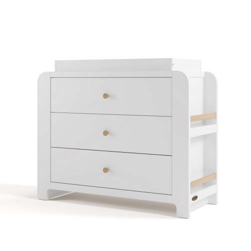 Graco Read-with-Me 3 Drawer Chest with Bookshelves and Removable Changing Topper, White with Driftwood