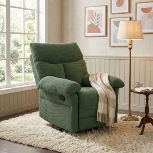 360°Swivel Recliner Rocker Manual Overstuffed Glider Armchair Nursery Chair Upholstered Accent Chair Single Sofa Chair, Dark Green - ModernLuxe