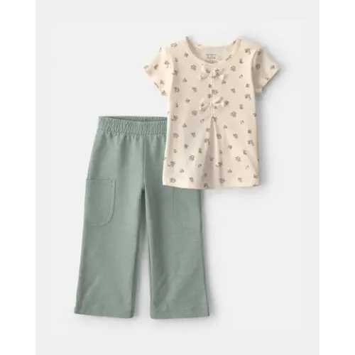 Toddler Girl 2-Piece Floral Short-Sleeve Top & Pant Set - Cream/Green | Carter's