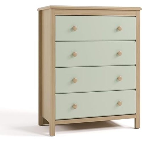 Storkcraft Alpine 4 Drawer Dresser (Driftwood with Sage) – GREENGUARD Gold Certified, Kids Storage Organizer, Modern 4 Drawer Chest for Bedroom, Must-Have Nursery Storage