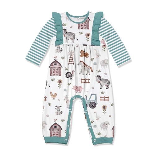 Millie Loves Lily Toddler Girl White Baby Farm Animals Ruffle Trim 1-Piece Size 2T