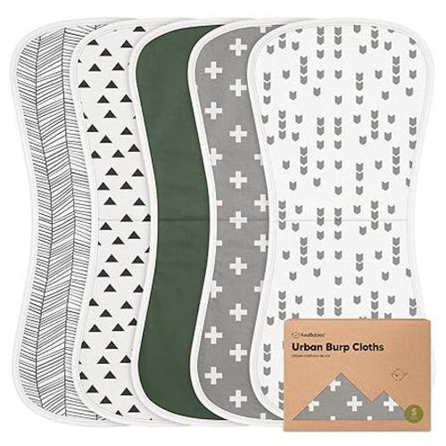Organic Burp Cloths Baby Boy & Girl - 5-Pack Super Absorbent Cotton Burping Cloths for Babies, Soft & Plush Newborn Spit Up Rags, Infant Towels for Milk Spit Up, Unisex, Large 21" x 10" (Crossroads)