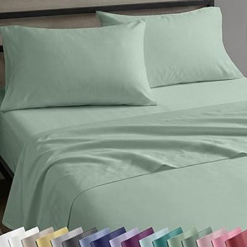Soft Natural 100% Cotton Sateen Twin XL Bed Sheets, 3 Pc Set, Frosty Green