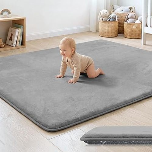 1.3" Thick Baby Floor Play Mat 50x50 Padded Foam Mat, Light Grey