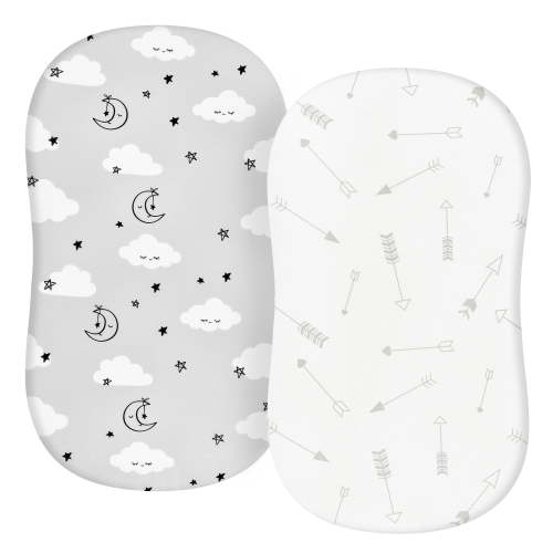 Tillyou 2 Pack Baby Bassinet Sheets Set Cozy Fitted Mattress Sheet for Baby Boy Girls 33"x 16", Little Could
