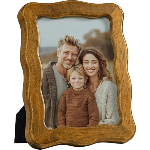SUMGAR 5x7 Picture Frame 5 x 7 Solid Wood Wooden Picture Frames Natural Photo Frame Wall Living Room Decor Tabletop and Wall Hanging Gift for Family Grandma Mom Wave Design