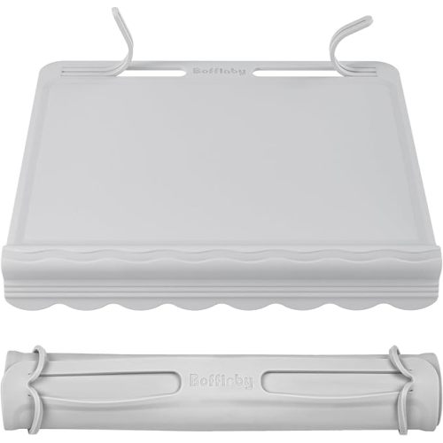 Silicone Placemats for Baby & Kid, Eating Mat with Teething Edge Bumper, Rollable Travel Baby Mat with Built-in Rope, All-in-One Travel Mat for Dining and Activities On-the-Go, BPA Free, 12"x11", Gray