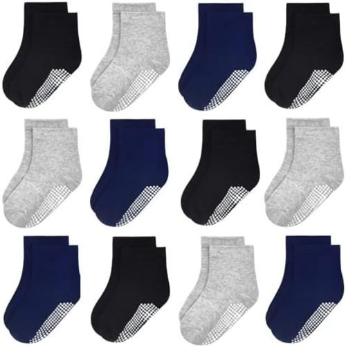 GRPSKCOS Baby Socks Non Slip 12 Pairs Toddler Anti Skid Socks for 0-7 Years Infants Little Kids Boys Girls