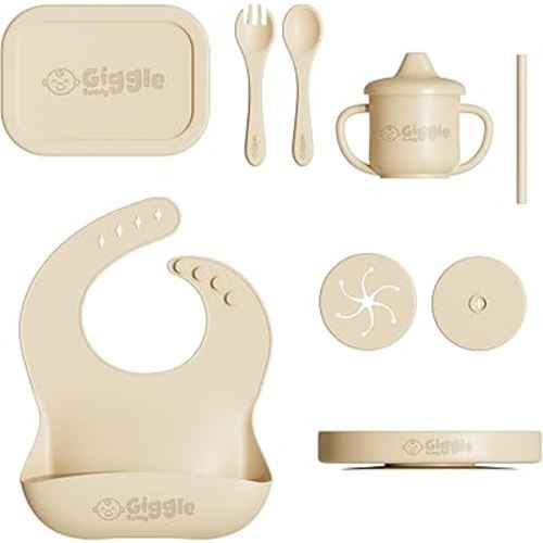 GIGGLEBUDDY Silicone Baby Feeding Set with Bento Box - Baby Led Weaning Set - Infant Eating Suction Sets - Baby Plates and Utensils Set - Baby Eating Essentials - Juego de Alimentacion para Bebes