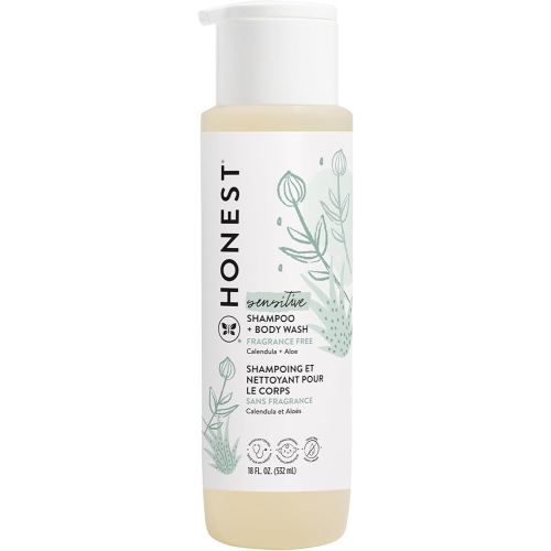 The Honest Company 2-in-1 Cleansing Shampoo + Body Wash for Sensitive Skin | Gentle for Baby | Naturally Derived, Tear-free, Hypoallergenic | Fragrance Free, 18 fl oz