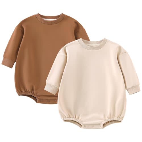 Elaowoho Baby Boy Bubble Romper Organic Cotton Solid Long Sleeve Oversized Sweatshirt Romper Newborn Fall Winter Clothes