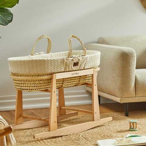 Knit Linen Moses Basket, Mattress & Rocking Stand | Free Delivery ‐ The Little Green Sheep