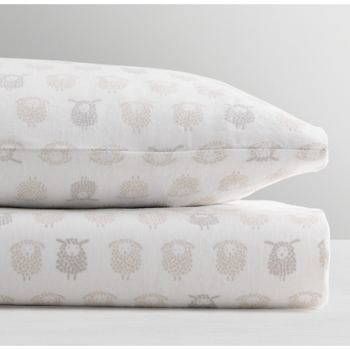 Washed Organic Linen Sheep Print Crib Fitted Sheet | RH Baby & Child