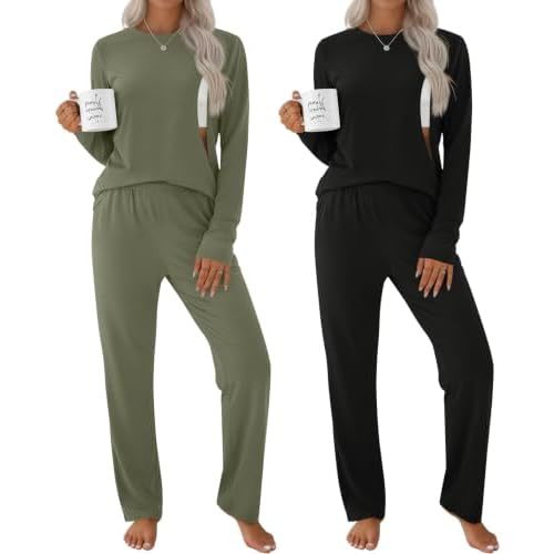 2 Pack Maternity Nursing Pajamas Set Breastfeeding Long Sleeve Postpartum Lounge Sleepwear for Women 2 Top 2 Pant