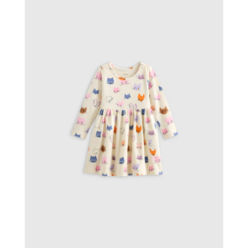 Organic Cotton Long Sleeve Fit and Flare Pocket Dress - Baby Girl in Purple Poppy Garden