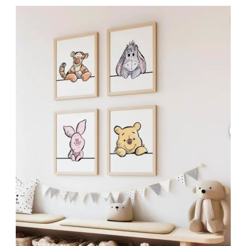 Winnie The Pooh and Friends Nursery Wall Art Set of 4, Character Illustrations, Kids Room Decor - 11x14 Poster Print - UNFRAMED