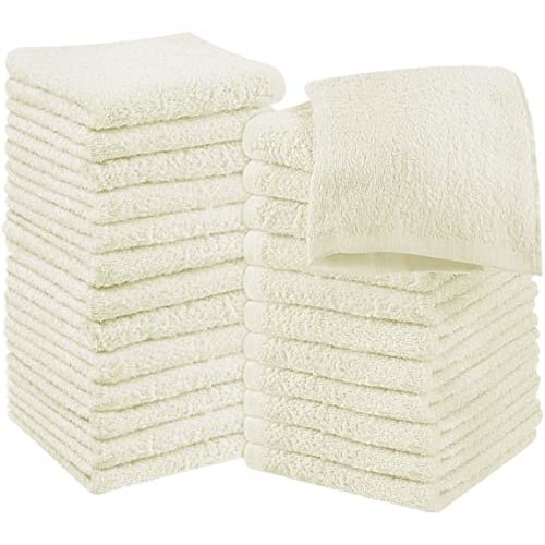 Utopia Towels 24 Pack Cotton Washcloths Set - 100% Ring Spun Cotton, Premium Quality Flannel Face Cloths, Highly Absorbent and Soft Feel Fingertip Towels (Ivory)