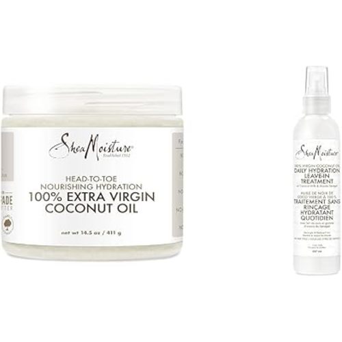 SheaMoisture Body Moisturizer For Dry Skin 100% Extra Virgin Coconut Oil & Leave-in Conditioner Treatment for All Hair Types 100% Extra Virgin Coconut Oil Silicone Free Conditioner 8 oz